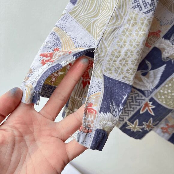 Tori Richard Hawaii Shirt L Cranes Koi Patch Print 100% Cotton Aloha - Picture 5 of 14